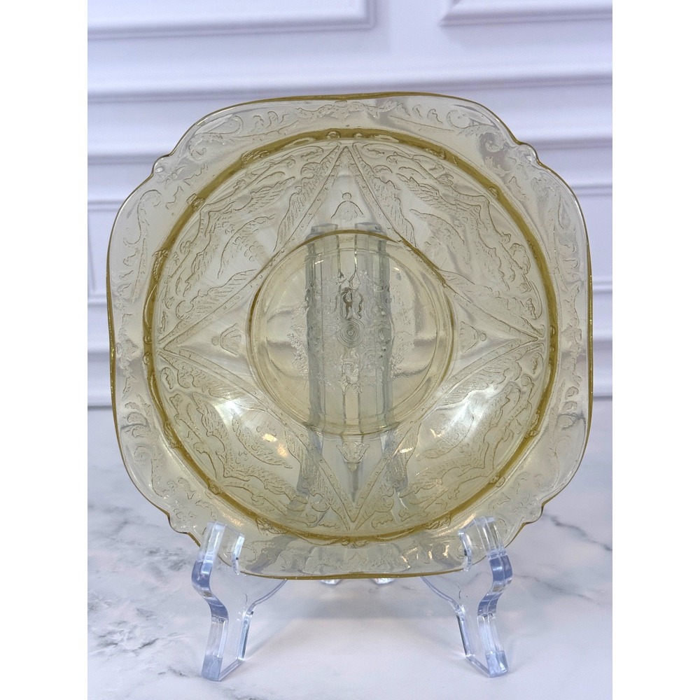 VTG Madrid Amber Yellow Federal‎ Glass 5" Square Sauce Bowl Trinket Dish